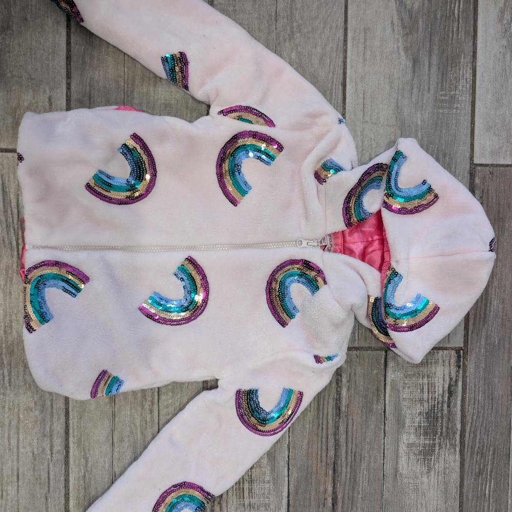 Chenault Girl Sequin Rainbow Fleece Jacket Pink | Kids XS 4/5